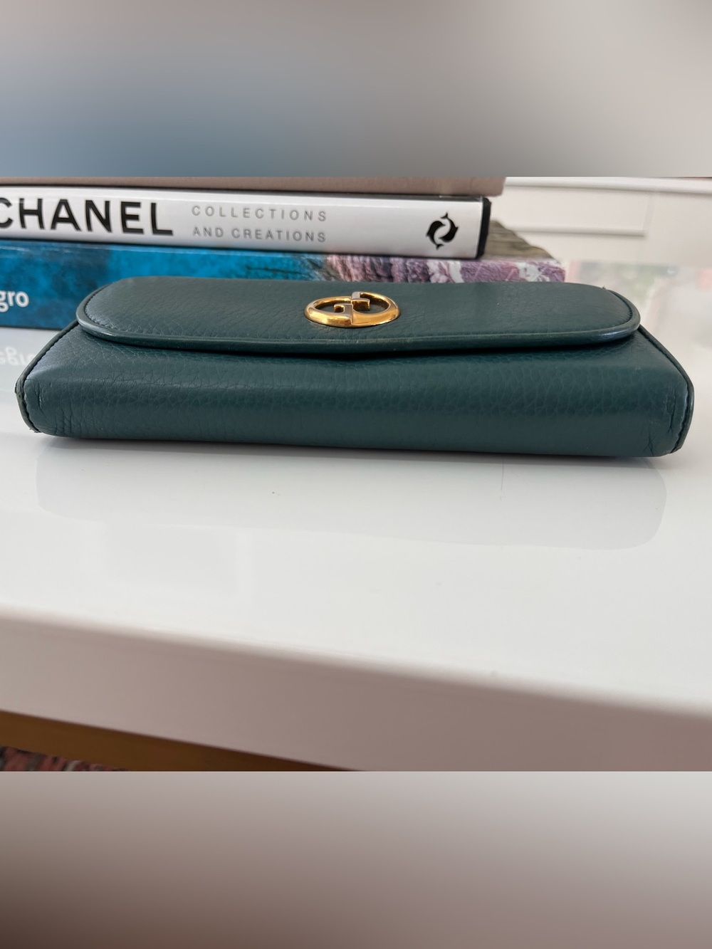 Gucci Teal Vintage Leather Continental Wallet with Gold GG Emblem - Picture 2 of 8